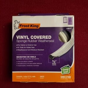 NEW FROST KING WHITE VINYL COVERED SPONGE RUBBER WEATHER SEAL ⅜ BULB ⅞ WIDE 17FT